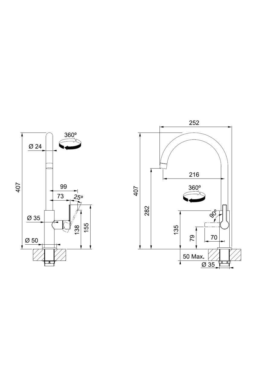 Franke Maris Slim J Rubinetto da cucina con beccuccio rotante tondo nero opaco 115.0728.386