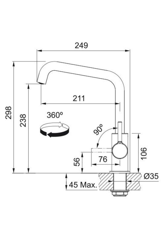 Franke Lina U Rubinetto da Cucina con Beccuccio Girevole Nero 115.0728.474