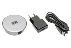 Set caricatore wireless con USB argento con alimentatore (cavo USB staccabile da 2 m)