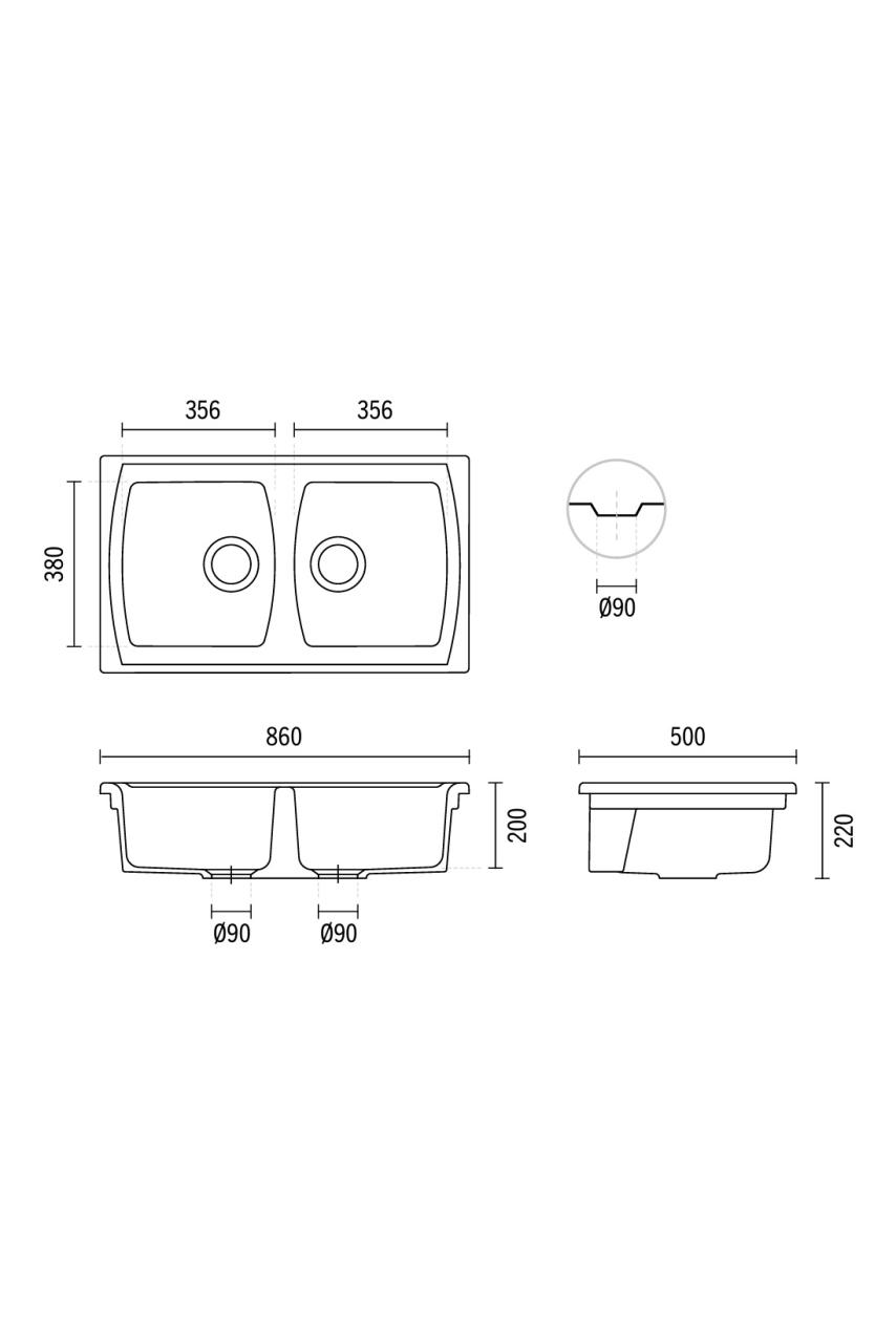 Ausmann Ceramic Crest Doppio Lavabo in Ceramica Bianco 860 x 500 mm 1208971133