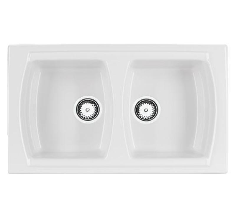 Ausmann Ceramic Crest Doppio Lavabo in Ceramica Bianco 860 x 500 mm 1208971133