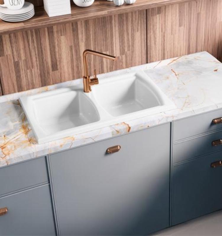 Ausmann Ceramic Crest Doppio Lavabo in Ceramica Bianco 860 x 500 mm 1208971133