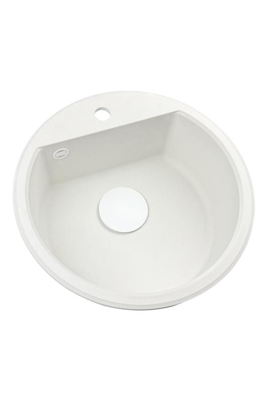 GraniteMy Bremen lavabo rotondo in granito di 43 cm bianco da incasso e sottotop con foro per rubinetto e tappo bianco 1208971221