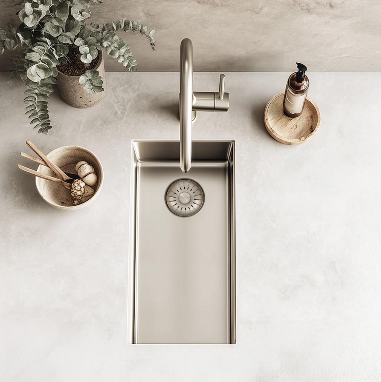 Pure.Sink Exclusivo piccolo lavello in acciaio inossidabile 18x40 cm raggio 10mm sottotop, a filo e sopratop PEX1840-02 - Productafbeelding 2