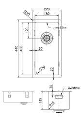 Pure.Sink Exclusivo piccolo lavello in acciaio inossidabile 18x40 cm raggio 10mm sottotop, a filo e sopratop PEX1840-02