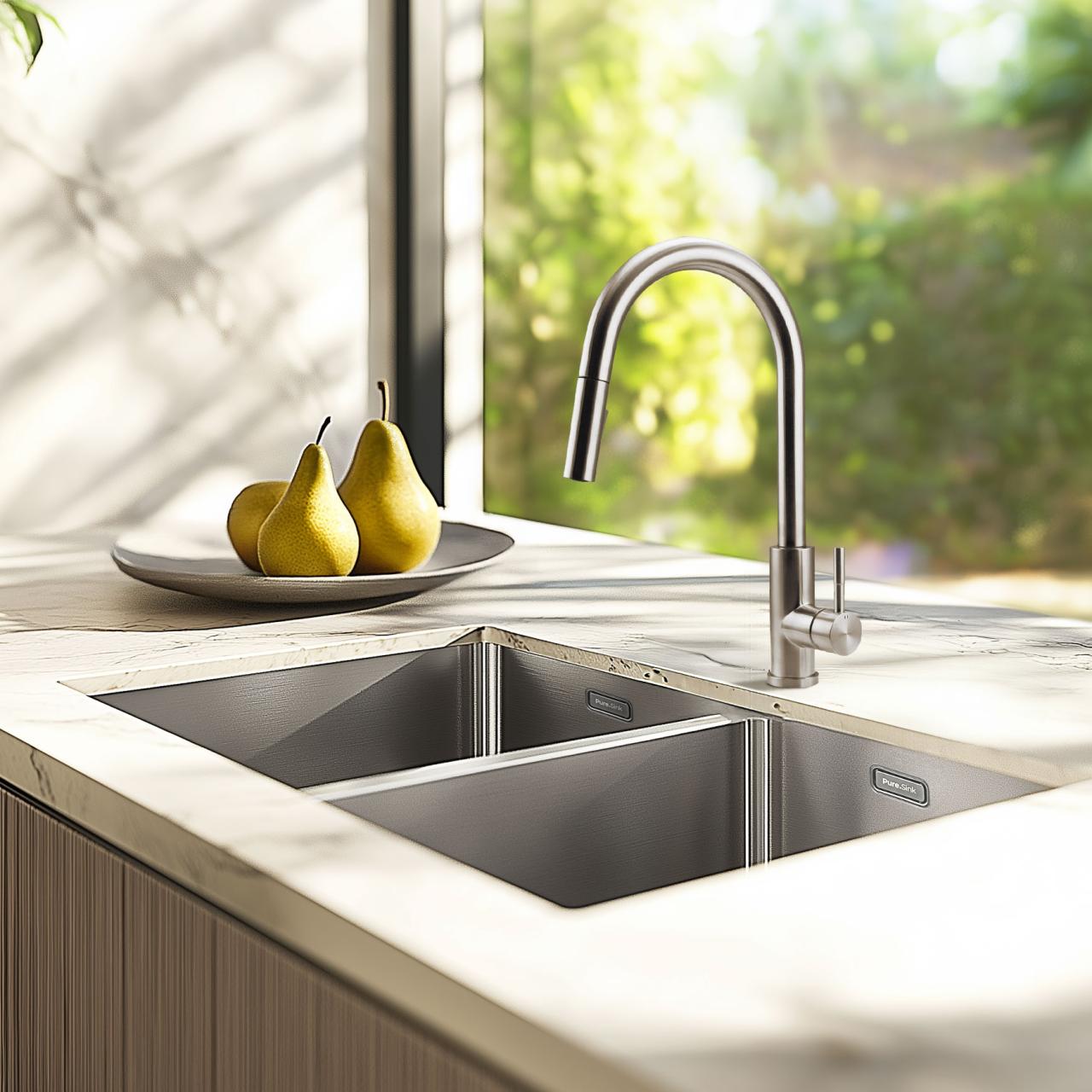 Pure.Sink Prestige Doppio lavello in acciaio inossidabile 70x40 cm raggio 10mm da incasso, da appoggio e da sovrapposizione PPG343440-02 - Productafbeelding 2