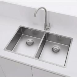 Pure.Sink Prestige Doppio lavello in acciaio inossidabile 70x40 cm raggio 10mm da incasso, da appoggio e da sovrapposizione PPG343440-02