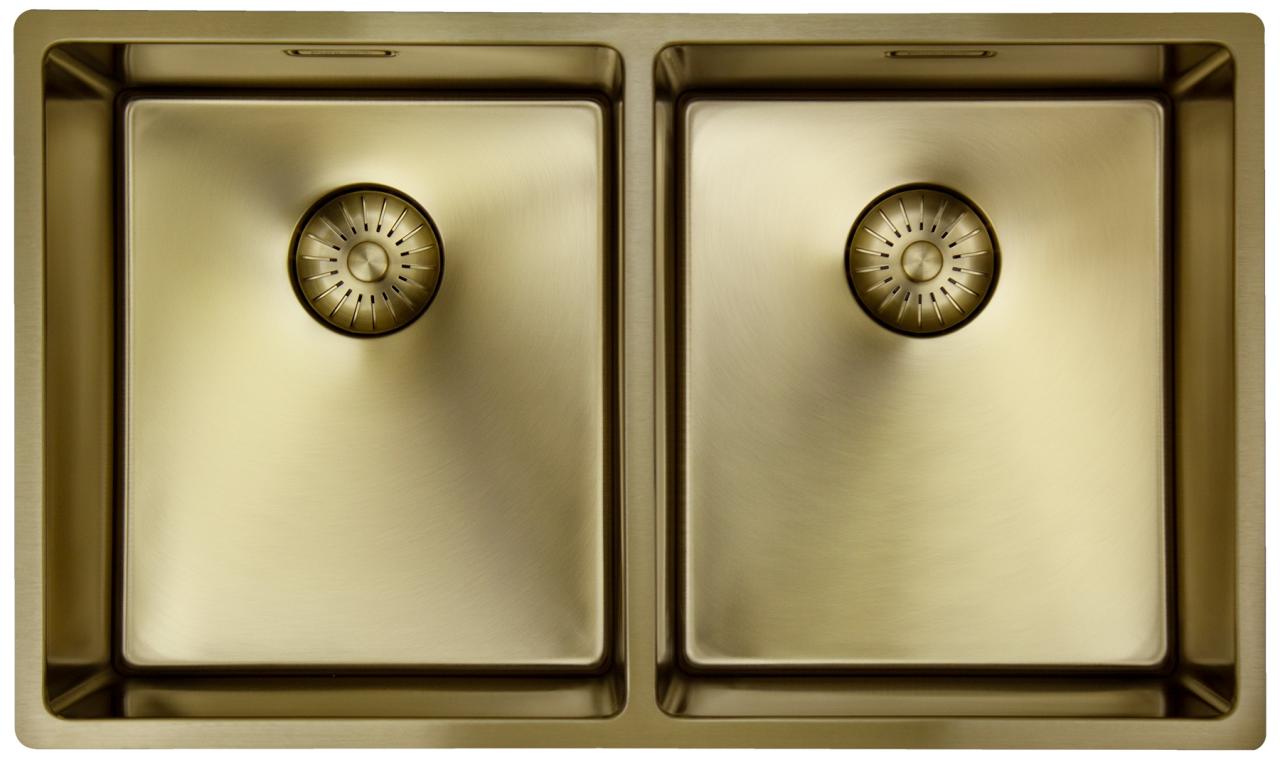 Pure.Sink Prestige Doppio lavello dorato 70x40 cm raggio 10mm da incasso, da appoggio e da montaggio PPG343440-60 - Productafbeelding