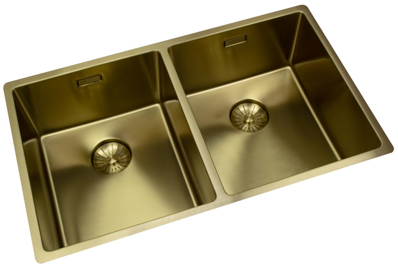 Pure.Sink Prestige Doppio lavello dorato 70x40 cm raggio 10mm da incasso, da appoggio e da montaggio PPG343440-60 - Productafbeelding 3