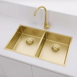 Pure.Sink Prestige Doppio lavello dorato 70x40 cm raggio 10mm da incasso, da appoggio e da montaggio PPG343440-60
