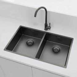 Pure.Sink Prestige Doppio lavello Gun metal 70x40 cm raggio 10mm da incasso, a filo e da appoggio PPG343440-61