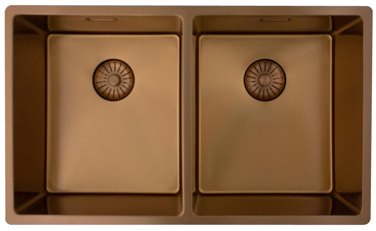 Pure.Sink Prestige Doppio lavello in rame 70x40cm raggio 10mm sottotop, filotop e sopratop PPG343440-62 - Productafbeelding