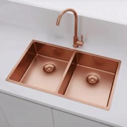 Pure.Sink Prestige Doppio lavello in rame 70x40cm raggio 10mm sottotop, filotop e sopratop PPG343440-62
