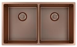 Pure.Sink Prestige Doppio lavello in rame 70x40cm raggio 10mm sottotop, filotop e sopratop PPG343440-62