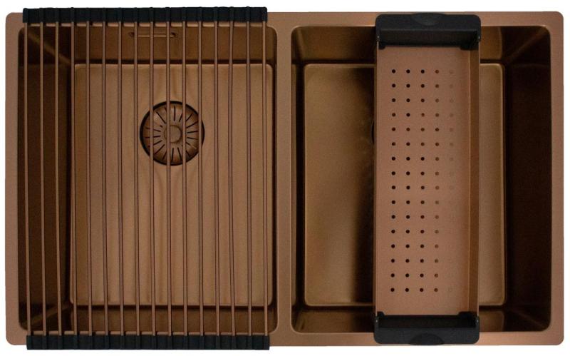 Pure.Sink Prestige Doppio lavello in rame 70x40cm raggio 10mm sottotop, filotop e sopratop PPG343440-62