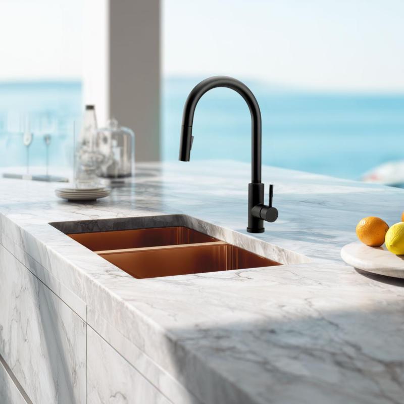 Pure.Sink Prestige Doppio lavello in rame 70x40cm raggio 10mm sottotop, filotop e sopratop PPG343440-62