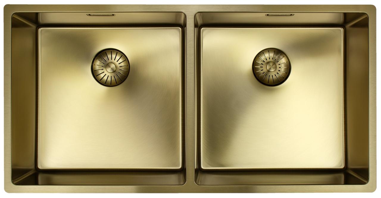 Pure.Sink Prestige Doppio lavello d'oro 82x40 cm raggio 10mm sottotop, filotop e sopratop PPG404040-60 - Productafbeelding