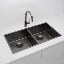 Pure.Sink Prestige Doppio lavello Gun Metal 82x40 cm raggio 10mm per installazione sottotop, a filo e sopratop PPG404040-61