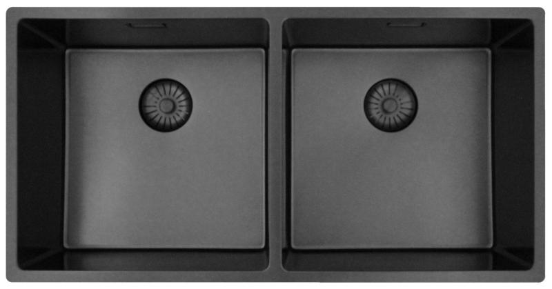 Pure.Sink Prestige Doppio lavello Gun Metal 82x40 cm raggio 10mm per installazione sottotop, a filo e sopratop PPG404040-61