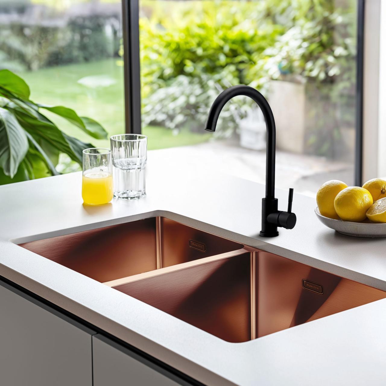 Pure.Sink Prestige Doppio lavabo in rame 82x40 cm raggio 10mm sottotop, a filo e sopratop PPG404040-62 - Productafbeelding 2