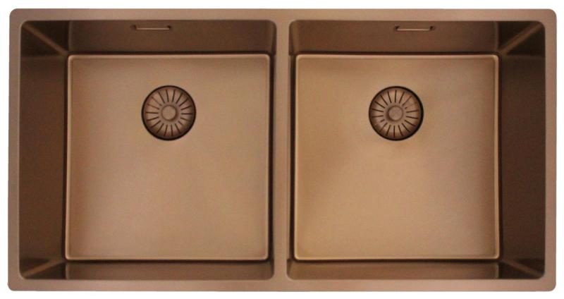 Pure.Sink Prestige Doppio lavabo in rame 82x40 cm raggio 10mm sottotop, a filo e sopratop PPG404040-62