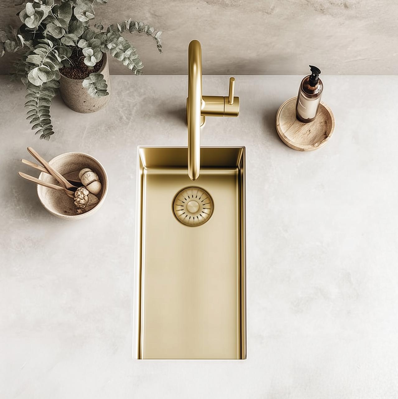 Pure.Sink Exclusivo piccolo lavello dorato 18x40 cm raggio 10mm sottotop, filotop e sopratop PEX1840-60 - Productafbeelding 2