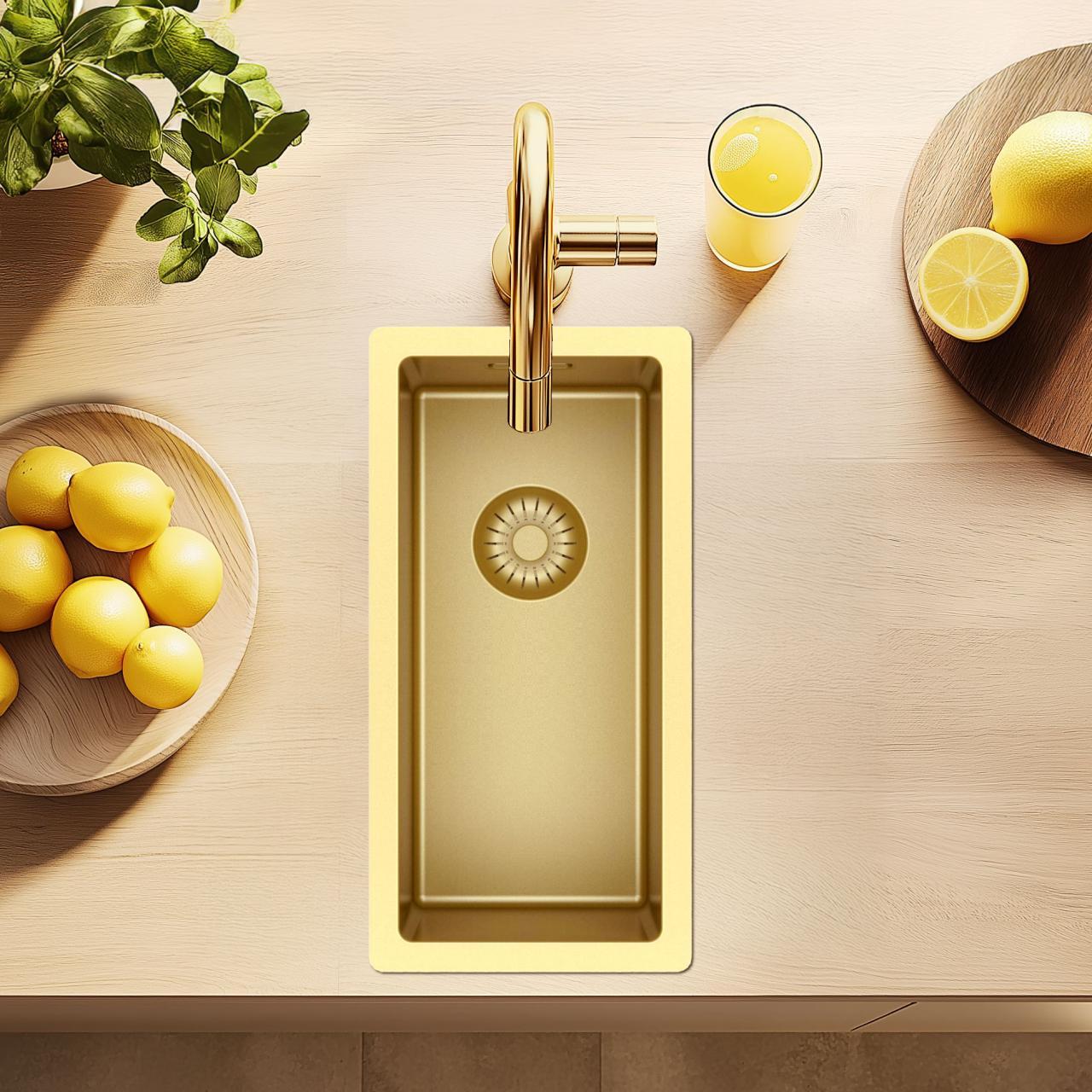 Pure.Sink Exclusivo piccolo lavello dorato 18x40 cm raggio 10mm sottotop, filotop e sopratop PEX1840-60 - Productafbeelding 6