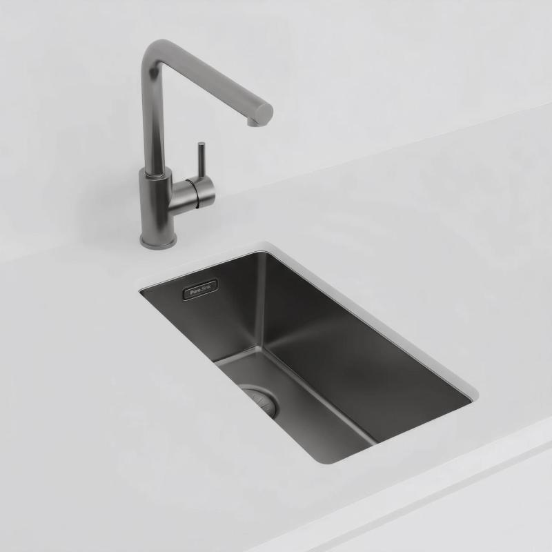 Pure.Sink Exclusivo Gun metal piccolo lavandino 18x40 cm raggio 10mm da incasso, montaggio a filo e sopraelevato PEX1840-61