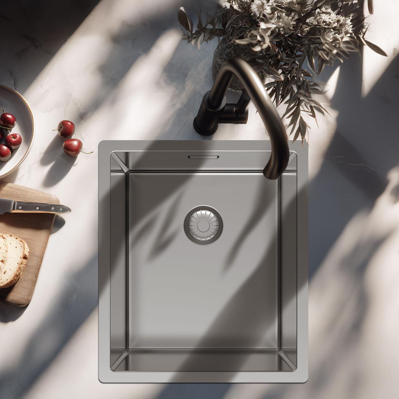 Pure.Sink Exclusivo Lavello in acciaio inossidabile 34x40 cm raggio 10mm da incasso, installazione a filo e sopraelevata PEX3440-02 - Productafbeelding 2
