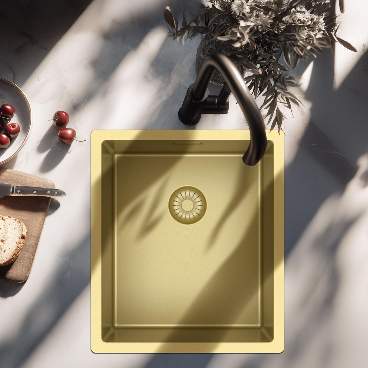 Pure.Sink Exclusivo Lavello dorato 34x40 cm raggio 10mm sottotop, filotop e sopratop PEX3440-60 - Productafbeelding 10