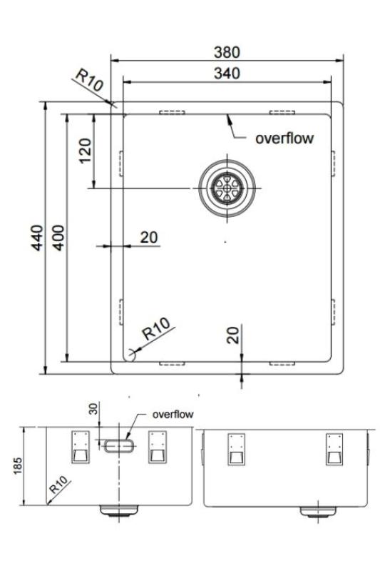 Pure.Sink Exclusivo Lavello dorato 34x40 cm raggio 10mm sottotop, filotop e sopratop PEX3440-60