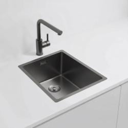 Pure.Sink Exclusivo lavello in metallo color Gun Metal 34x40 cm raggio 10mm per installazione sottotop, a filo e sopra il top PEX3440-61
