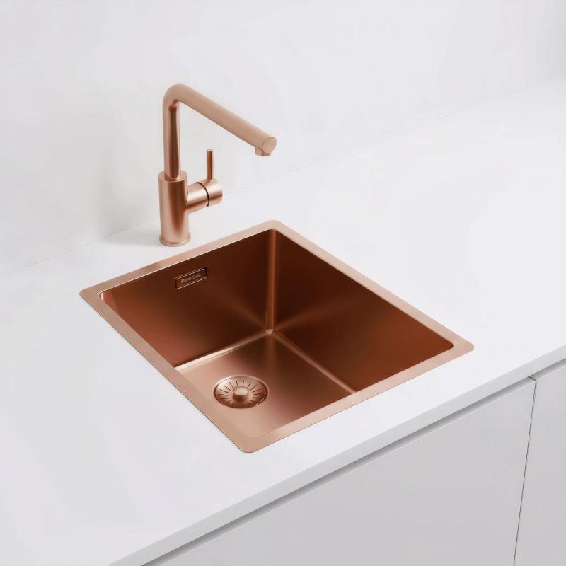 Pure.Sink Exclusivo Lavello in rame 34x40 cm raggio 10mm da incasso, installazione a filo e sopraelevata PEX3440-62