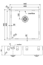 Pure.Sink Exclusivo RVS lavello 40x40 cm raggio 10mm sottotop, filotop e sopratop PEX4040-02