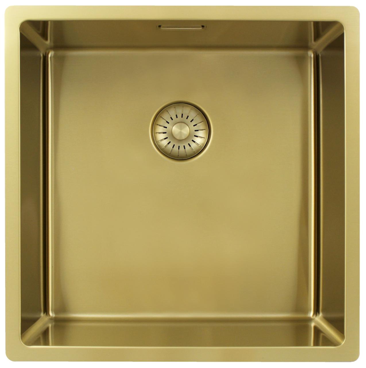 Pure.Sink Exclusivo Lavello d'oro 40x40 cm raggio 10mm da incasso, montaggio a filo e sopraelevato PEX4040-60 - Productafbeelding