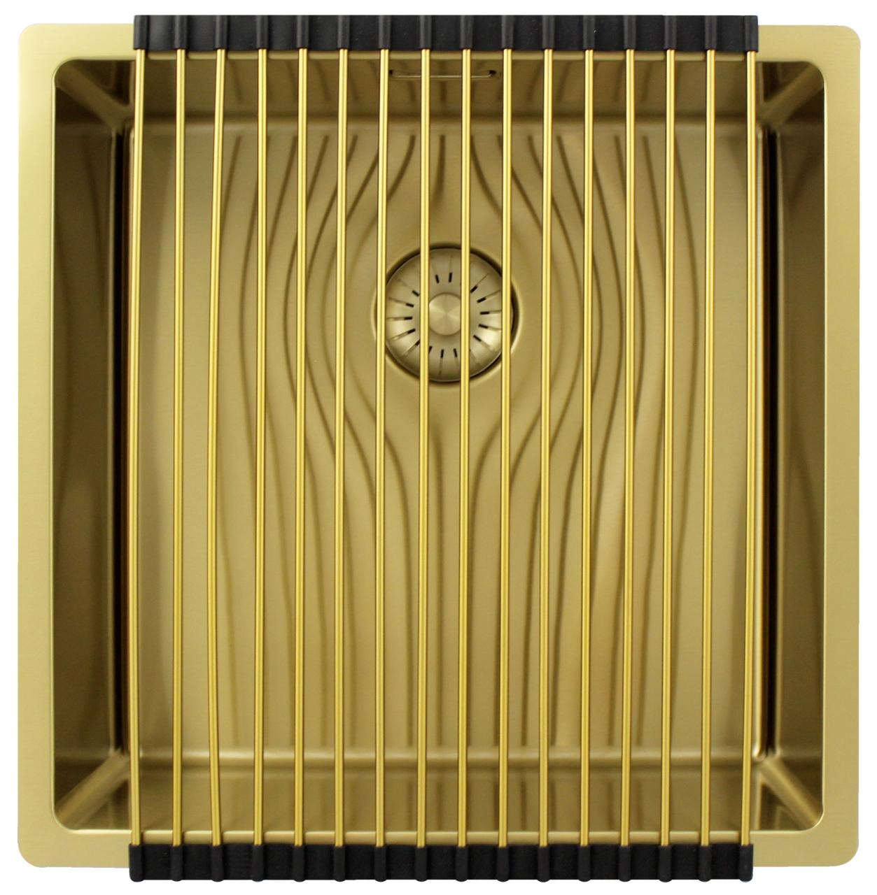 Pure.Sink Exclusivo Lavello d'oro 40x40 cm raggio 10mm da incasso, montaggio a filo e sopraelevato PEX4040-60 - Productafbeelding 4