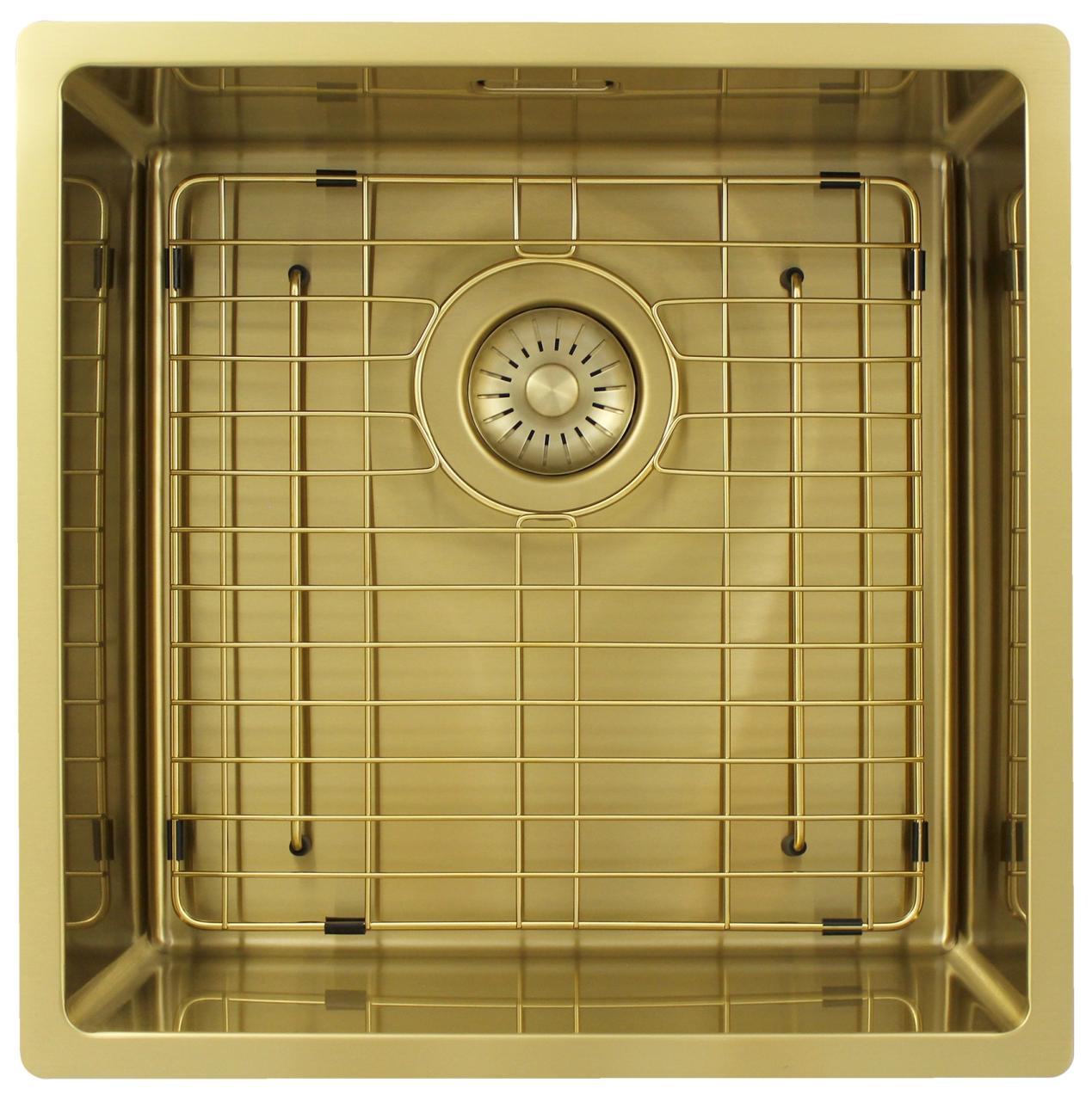 Pure.Sink Exclusivo Lavello d'oro 40x40 cm raggio 10mm da incasso, montaggio a filo e sopraelevato PEX4040-60 - Productafbeelding 6