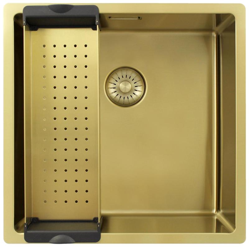 Pure.Sink Exclusivo Lavello d'oro 40x40 cm raggio 10mm da incasso, montaggio a filo e sopraelevato PEX4040-60