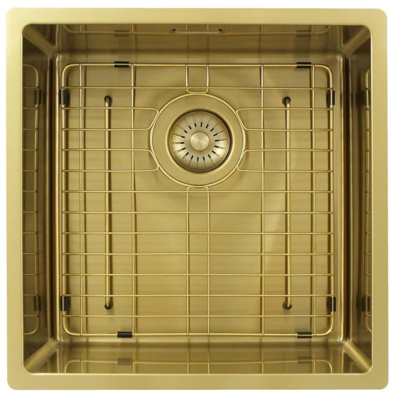 Pure.Sink Exclusivo Lavello d'oro 40x40 cm raggio 10mm da incasso, montaggio a filo e sopraelevato PEX4040-60