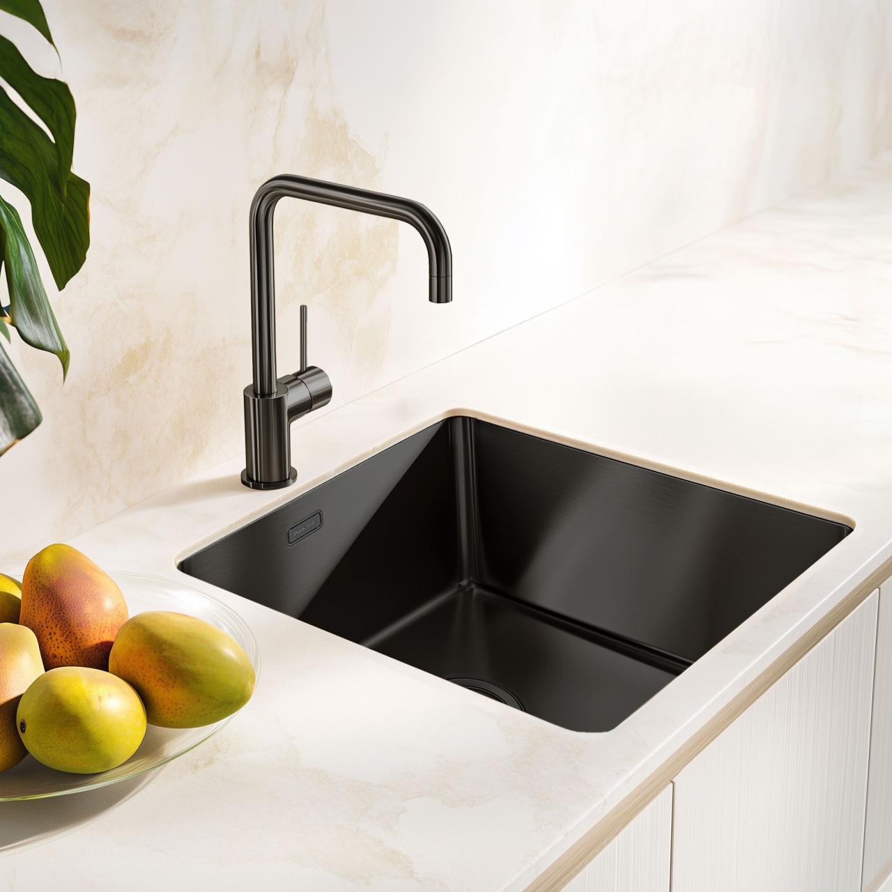 Pure.Sink Exclusivo Lavello in metallo color canna di fucile 40x40 cm raggio 10mm da incasso, a filo e da appoggio PEX4040-61 - Productafbeelding 2