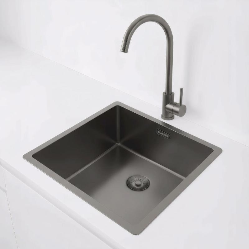 Pure.Sink Exclusivo Lavello in metallo color canna di fucile 40x40 cm raggio 10mm da incasso, a filo e da appoggio PEX4040-61