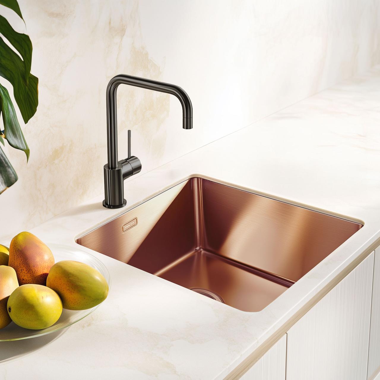 Pure.Sink Exclusivo Lavabo in rame 40x40 cm con raggio di 10mm, da incasso, da installare a filo o sopraelevato PEX4040-62 - Productafbeelding 2