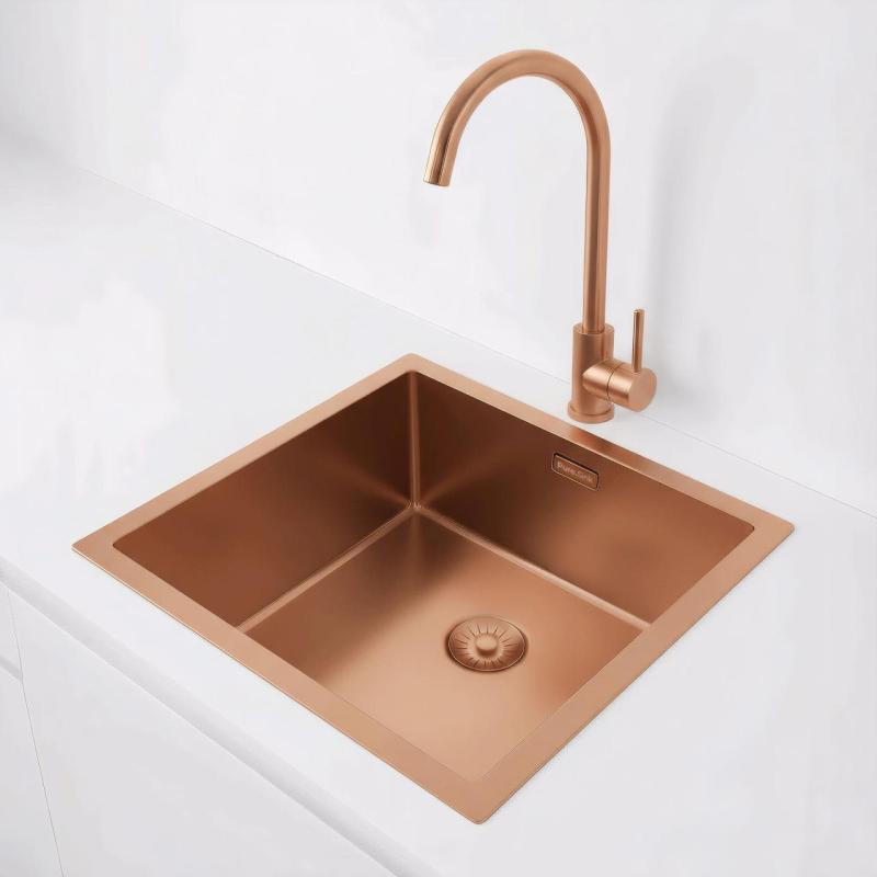 Pure.Sink Exclusivo Lavabo in rame 40x40 cm con raggio di 10mm, da incasso, da installare a filo o sopraelevato PEX4040-62