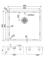 Pure.Sink Exclusivo lavandino in acciaio inossidabile 45x40 cm raggio 10mm, da incasso, a filo e da appoggio PEX4540-02
