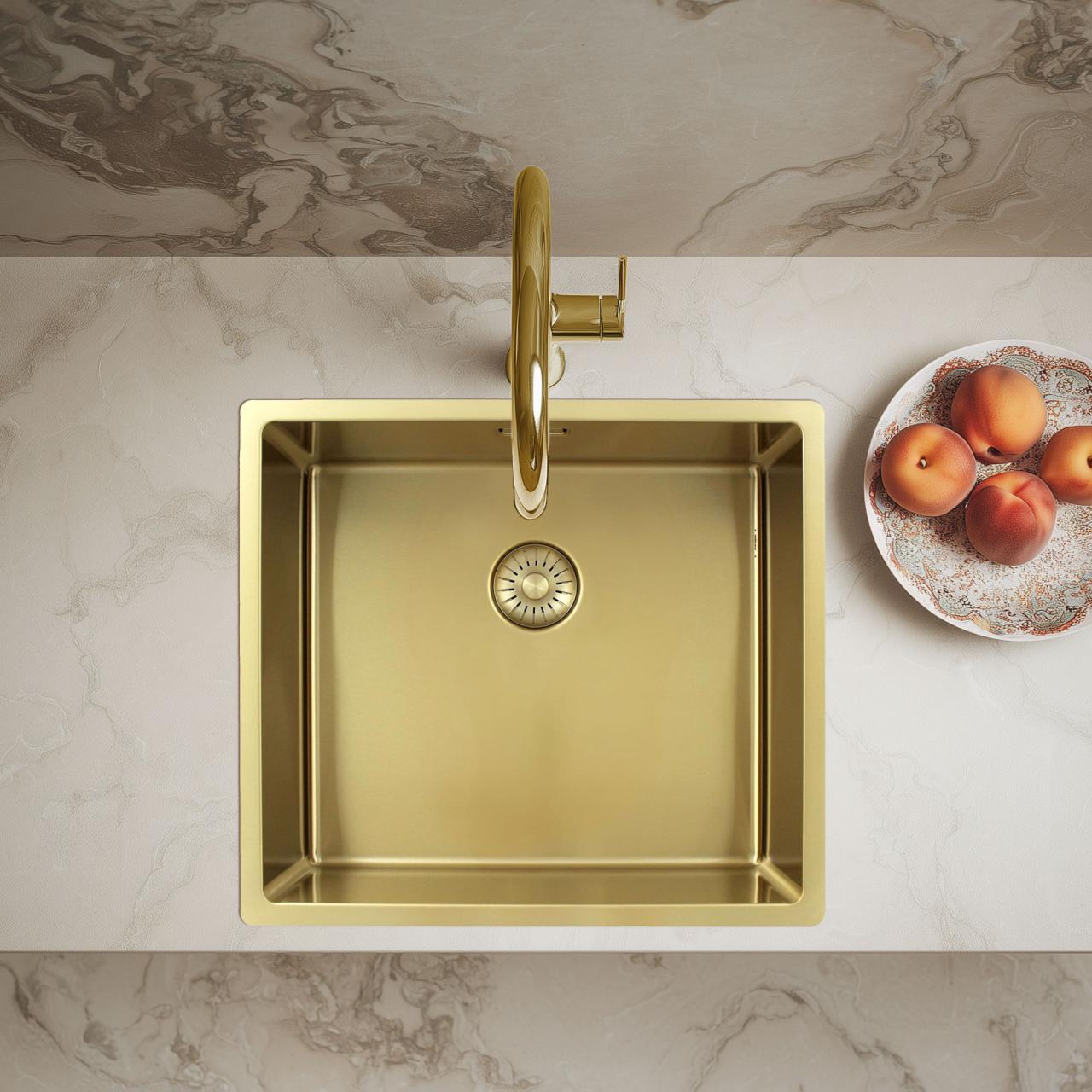 Pure.Sink Exclusivo Lavello dorato 45x40 cm raggio 10mm sottostruttura, installazione a filo e sopraelevata PEX4540-60 - Productafbeelding 2