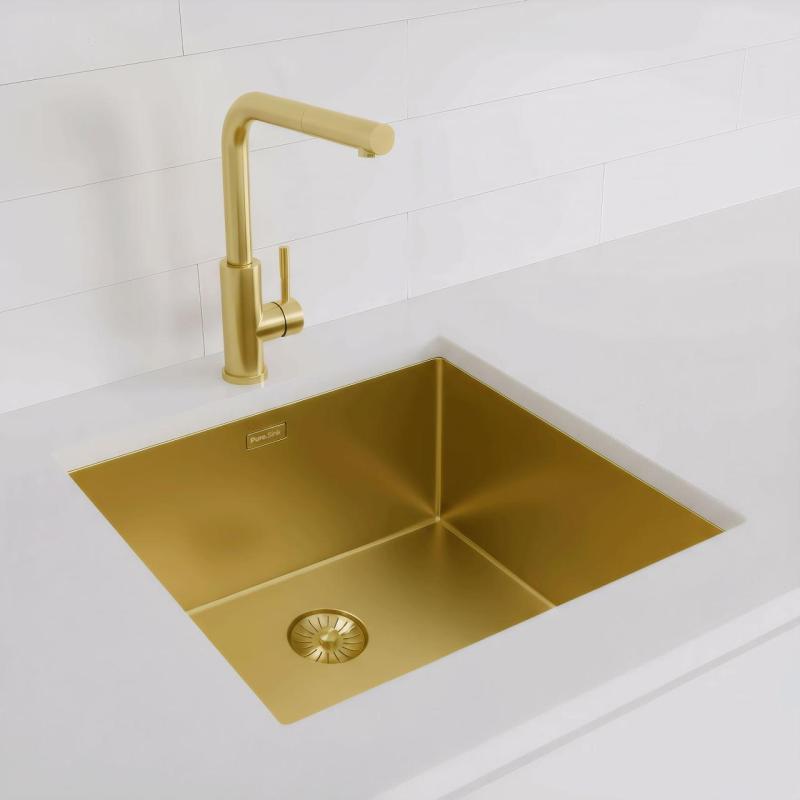 Pure.Sink Exclusivo Lavello dorato 45x40 cm raggio 10mm sottostruttura, installazione a filo e sopraelevata PEX4540-60