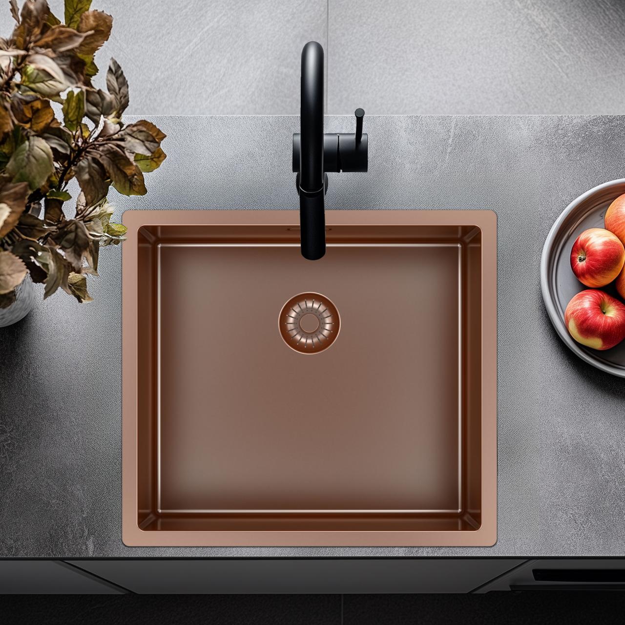 Pure.Sink Exclusivo Lavello in rame 45x40 cm raggio 10mm per sottotop, top piatto e sopraelevato PEX4540-62 - Productafbeelding 9