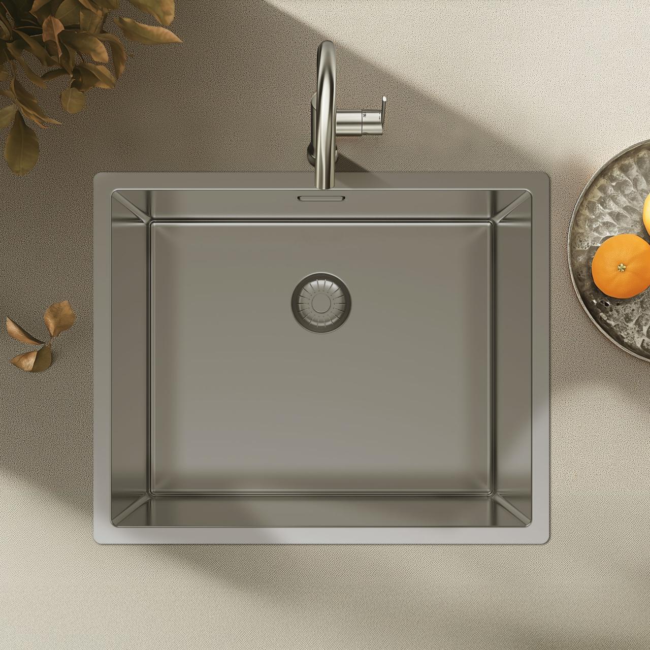 Pure.Sink Exclusivo Lavello in acciaio inossidabile 50x40 cm con raggio di 10mm per installazione sottotop, a filo e sopra il top PEX5040-02 - Productafbeelding 4
