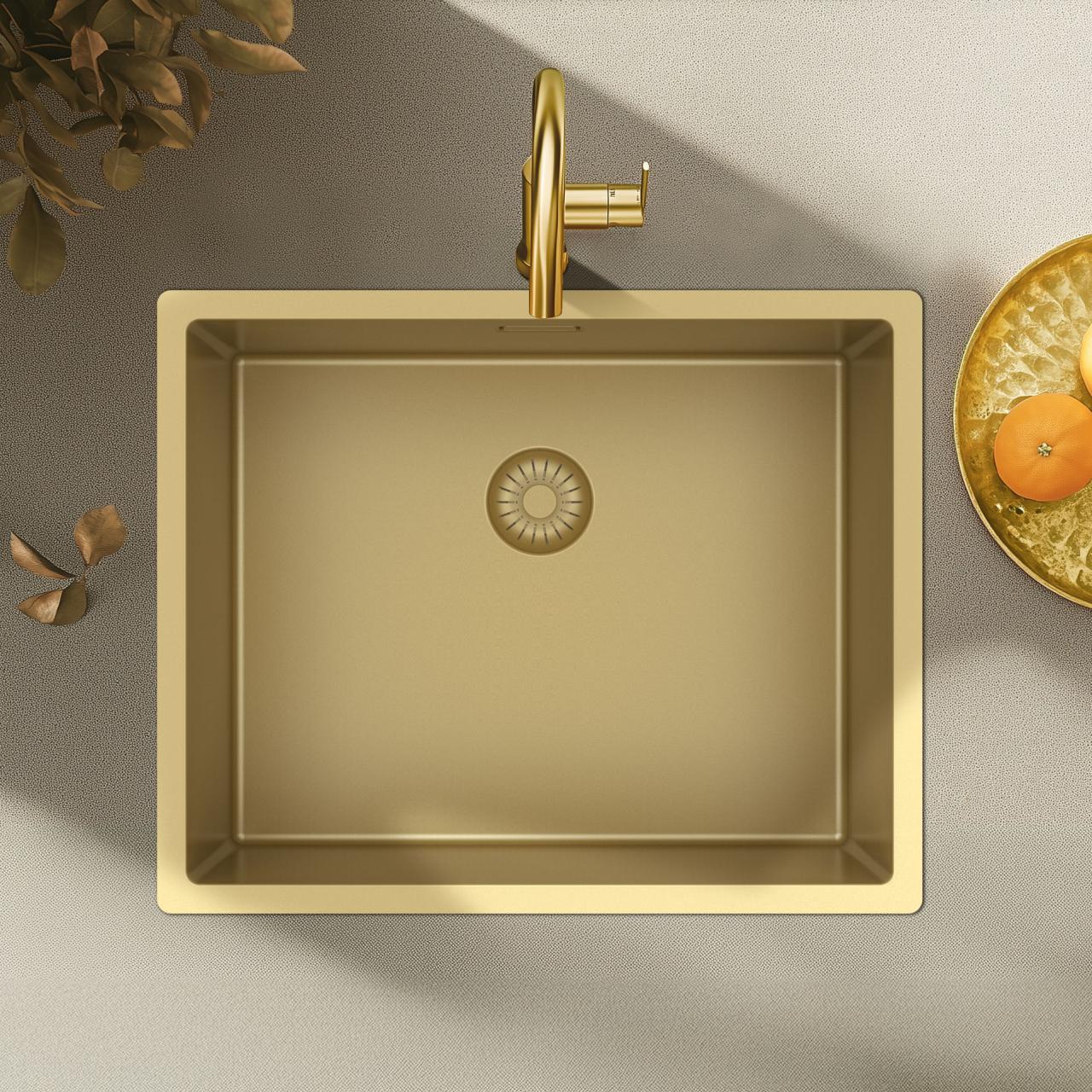 Pure.Sink Exclusivo Lavello dorato 50x40 cm raggio 10mm da incasso, filotop e sopratop PEX5040-60 - Productafbeelding 8