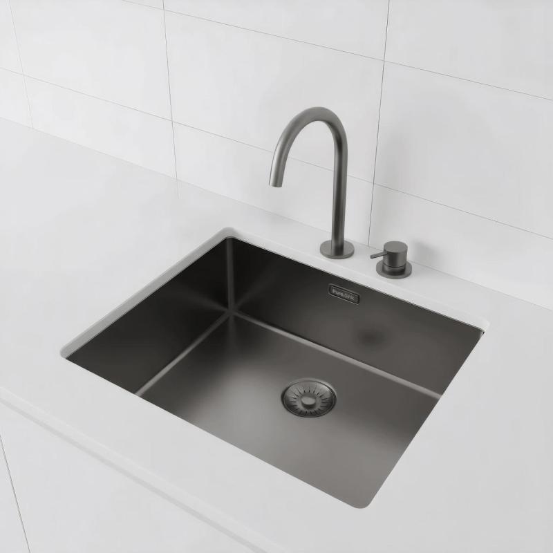 Pure.Sink Exclusivo Lavello in metallo color gun metal 50x40 cm raggio 10mm sottotop, filotop e sopratop PEX5040-61